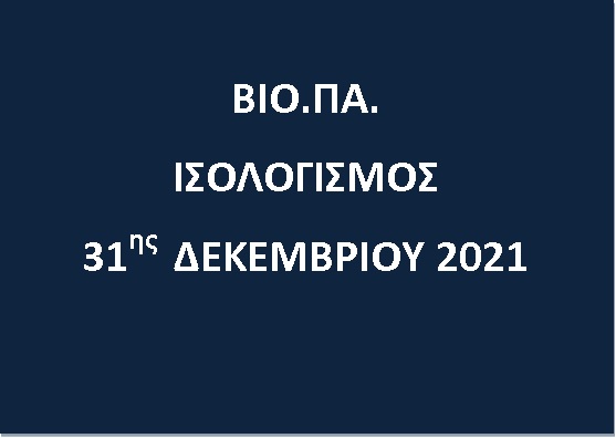 Βιοτεχνικό Πάρκο Πτολεμαΐδας – Ισολογισμός 31ης Δεκεμβρίου 2021